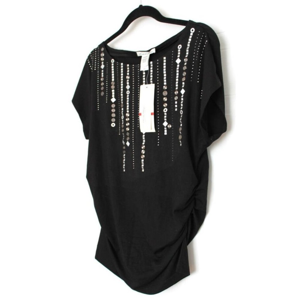 KENNETH COLE New York STUDDED Rich BLACK Top SHIRT SAVVY Chic XS $79
